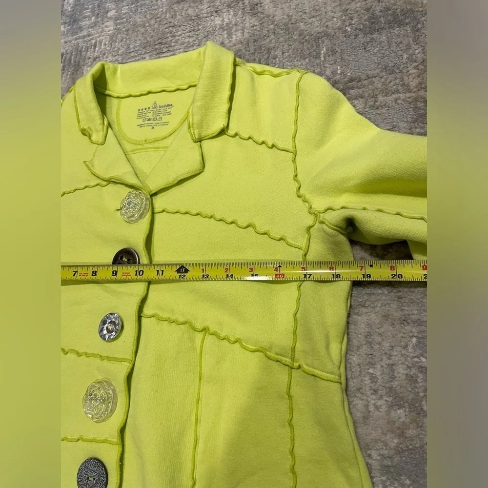 Neon Buddha Yellow Green Mix Buttons Cotton Sweater Jacket Size Medium - Picture 7 of 8